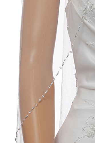 1T 1 Tier Pearl Crystal Beaded Bridal Wedding Veil - Ivory Elbow Length 30" V465 #TOP2