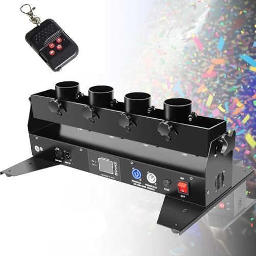 Hydravex Máquina portátil de Confeti de 4 Disparos, Lanzador de Confeti eléctrico Profesional, máquina cañón de Confeti, Lanzador de Confeti Profesional para DJ para Bodas en el Escenario