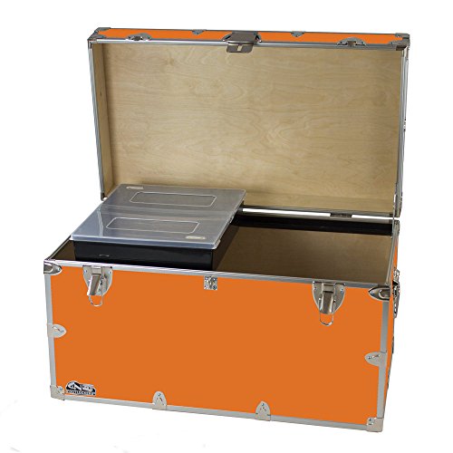 C&N Footlockers - XL Graduate Storage Trunk w/Tray - Made in the USA - STEEL Footlocker for College Dorm Room & Summer Camp - 32 x 18 x 18.5 Inches (Orange)