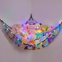 MHJY Toy Hammock for Stuffed Animals Soft Toy Storage Net with LED Light, Cuddly Toys Organizer Holder Large Corner Hanging Net Plush Macrame Kids Bedroom Nursery Furniture Room Decor