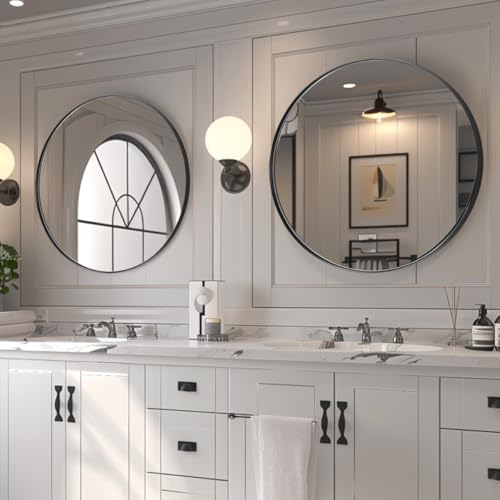 Image of ANDY STAR Round Bathroom Mirror, Round Black Mirror 32 inch, Matte Black Circle Mirror with Anti-Rust Stainless Steel Metal Frame, Modern Vanity Mirror Wall Mount, Easy to Install