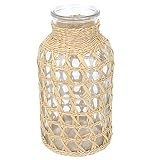 cabilock Clear Flower Vase with Rattan Woven Cover Flower Bud Container for Farmhouse Floral Arrange