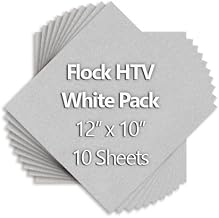 White Flock HTV Heat Transfer Vinyl 10 pack bundle Sheets-12" x 10" Flock HTV sheets for T-Shirts, Flocked, suede, Iron on Vinyl for cutters & Heat Press Machine