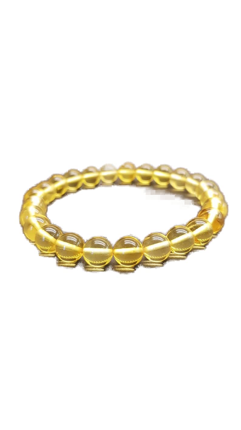 LKBEADSUnisex gem yellow amber 8mm, 23 Pieces round smooth beads stretchable 7 inch bracelet for men,women-Healing, Meditation,Prosperity,Good Luck Bracelet