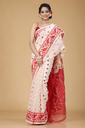 Image of OISHANI SAREE GHOR Women's Traditional Bengal Cotton Silk Soft Jamdani Saree - Beautiful design and Quality - Without Blouse Piece
