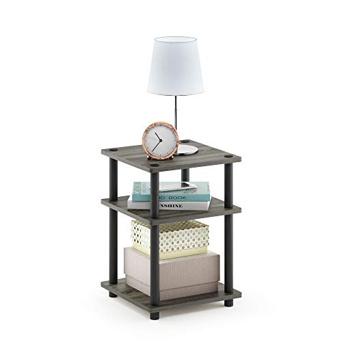 Furinno Turn-N-Tube Easy Assembly Multipurpose End Table / Side Table / Sofa Table / Nightstand, Round Tubes, French Oak Grey/Black