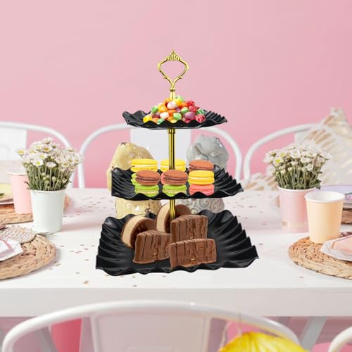 5 Pcs Cupcake Stand Set, Dessert Table Display Set with 2xSquare 3-Tier Cake Stands Holder + 3x Appetizer Trays Suitable for Birthday Wedding Tea Party Baby Shower - Image 3