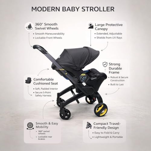 Image of OBABY Convertible Baby Stroller Cum Car Seat, 3 in 1 Foldable Travel System with 5 Point Safety Harness, Adjustable Canopy for Newborn to Toddler