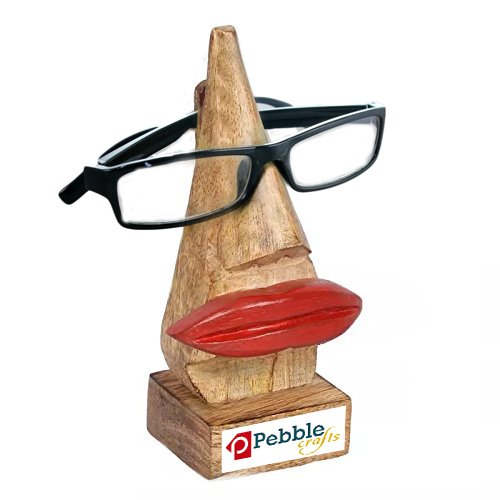 Pebble Crafts Handmade Wooden Nose Shaped Spectacle Specs Eyeglass Holder Stand with red Lips | Birthday Gift for Girls| Teenage|Women Home Decor |Showpiece