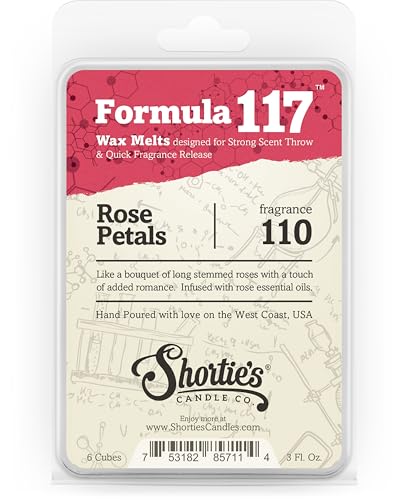 Shortie's Candle Company Rose Petals Premium Wax Melts - 3 Oz., Strong & Long Lasting, Non-Toxic - Made with Essential & Natural Oils - Formula 117