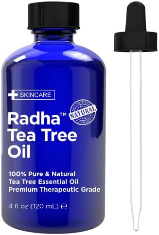 Radha Beauty Australian Tea Tree Essential Oil 4 oz. - 100 Percent Pure & Natural Therapeutic Grade - Great with Soaps, Shampoo, Body Wash, Aromatherapy for Nail Care, Scalp, Aromatherapy and Diffuser.