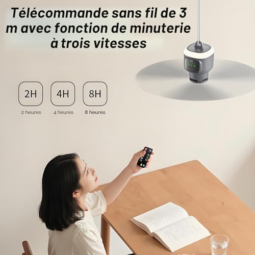 Ventilateur de plafond à batterie 45 cm, mini ventilateur rechargeable 12 000 mAh avec télécommande et lumière LED, ventilateur de plafond silencieux à 4 vitesses avec minuterie 2/4/8 h, ventilateur – vue 2