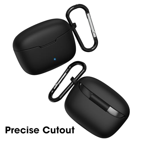 Image of Sounce Earphone Case Cover Compatible with pTron Bassbuds Duo, Soft Silicone Skin Case Cover Shock-Absorbing Protective Case with Keychain-Black [Front LED Visible]-(Case Cover Only)