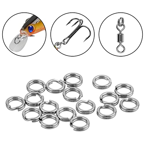 Jshanmei 200Pcs Split Rings Fishing Saltwater High Strength Stainless Steel Fishing Split Rings Hyper Flat Wire Fishing Tackle Hooks Connector For Jigging Lures Bait Silver Color #TOP4