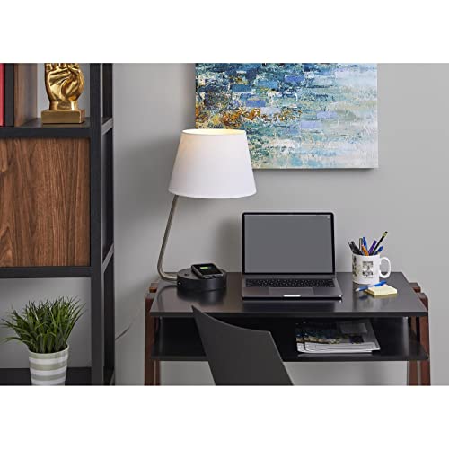 Adesso 3015-22 Louie Adessocharge Table Lamp, 19 In, 60W Type A Bulb (Not Included), Brushed Steel W/Black Rubber Wood Base, 1 Table Lighting #TOP1