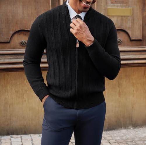 ZAFUL Men's Cardigan Sweater Full Zip Up Cardigans Ribbed Knit Stand Collar Sweaters4