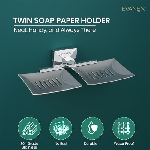Image of EVANEX EVANEX 304 Stainless Steel Double Soap Holder for Bathroom /Soap Stand /Soap Dish /Soap Case /Wall Mounted Soap Holder /Mirror Chrome Finish Rustproof Soap Stand Organizer /Bathroom Accessories