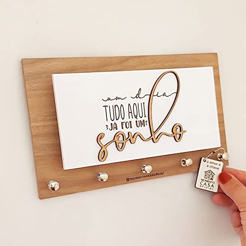 Porta Chaves Momento Casa Sonho Amadeirado e Branco Ref 0055