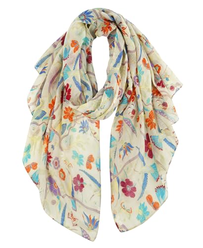 Image of GERINLY Scarfs for Women Lightweight Cotton Feel Scarves Floral Birds Print