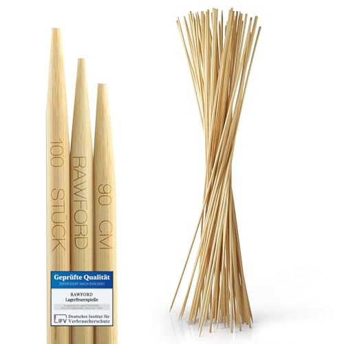 Rawford Stockbrot Spieße 100er Set - LFGB-geprüft (TÜV) - 90 cm Bambus - Ø 6mm Marshmallow Spieße Lagerfeuer, Stockbrot Stöcke, Grillspieße Lagerfeuer, Schaschlikspieße Holz, Steckerlfisch Holzspieße Rawford Stockbrot Spieße 100er Set - LFGB-geprüft (TÜV) - 90 cm Bambus - Ø 6mm Marshmallow Spieße Lagerfeuer, Stockbrot Stöcke, Grillspieße Lagerfeuer, Schaschlikspieße Holz, Steckerlfisch Holzspieße