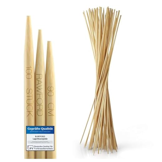 Rawford Stockbrot Spieße 100er Set - LFGB-geprüft (TÜV) - 90 cm Bambus - Ø 6mm Marshmallow Spieße Lagerfeuer, Stockbrot Stöcke, Grillspieße Lagerfeuer, Schaschlikspieße Holz, Steckerlfisch Holzspieße