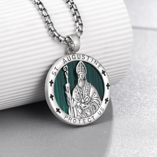Saint Augustine Necklace 925 Sterling Silver St Augustine Pendant Necklace for Men Women Religious Gifts Religious Necklace2