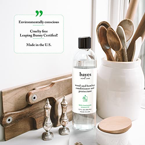 Bayes Food Grade Mineral Oil For Cutting Board - Mineral Oil Food Grade For Bamboo, Teak & Wood Conditioner And Protectant - Cutting Board Oil Food Grade Formula - Wood Oil For Cutting Board - 12 Oz #TOP5