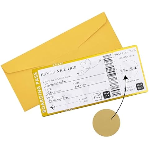 Teyomi Boarding Pass Scratch-off Gift Ticket, Golden Travel Ticket Scratch-off Card with Envelopes, Unique Travel Gift Card, Scratch & Reveal Surprise Ticket for Valentine's Day,Birthday,Girlfriends Cover