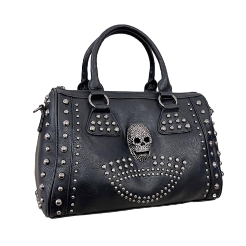 Sac punk grande capacité en polyuréthane motif tête de mort et rivets pour fille