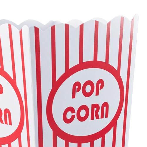 Relaxdays Popcorntüten, 60er Set, gestreift, Retro-Optik, Kino, Filmabend Zubehör, Pappe, Popcornbehälter, rot/weiß