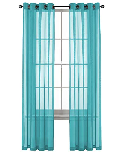 GoodGram 2 Pack Ultra Luxurious High Woven Elegant Sheer Grommet Curtain Panels - Assorted Colors (Turquoise)