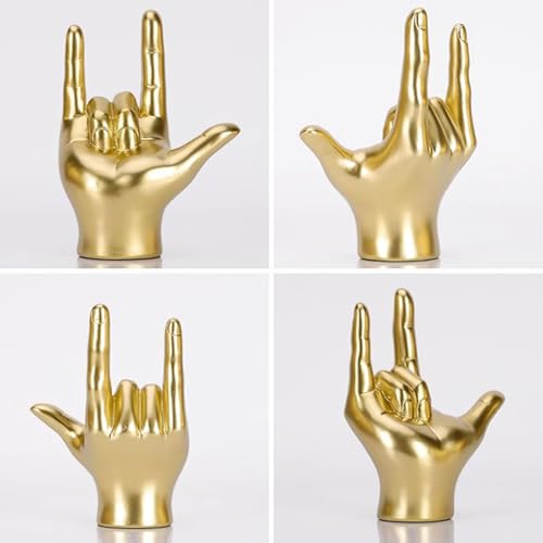 Escultura de Mano Dorada I Love You en Resina Moderna miniatura 6