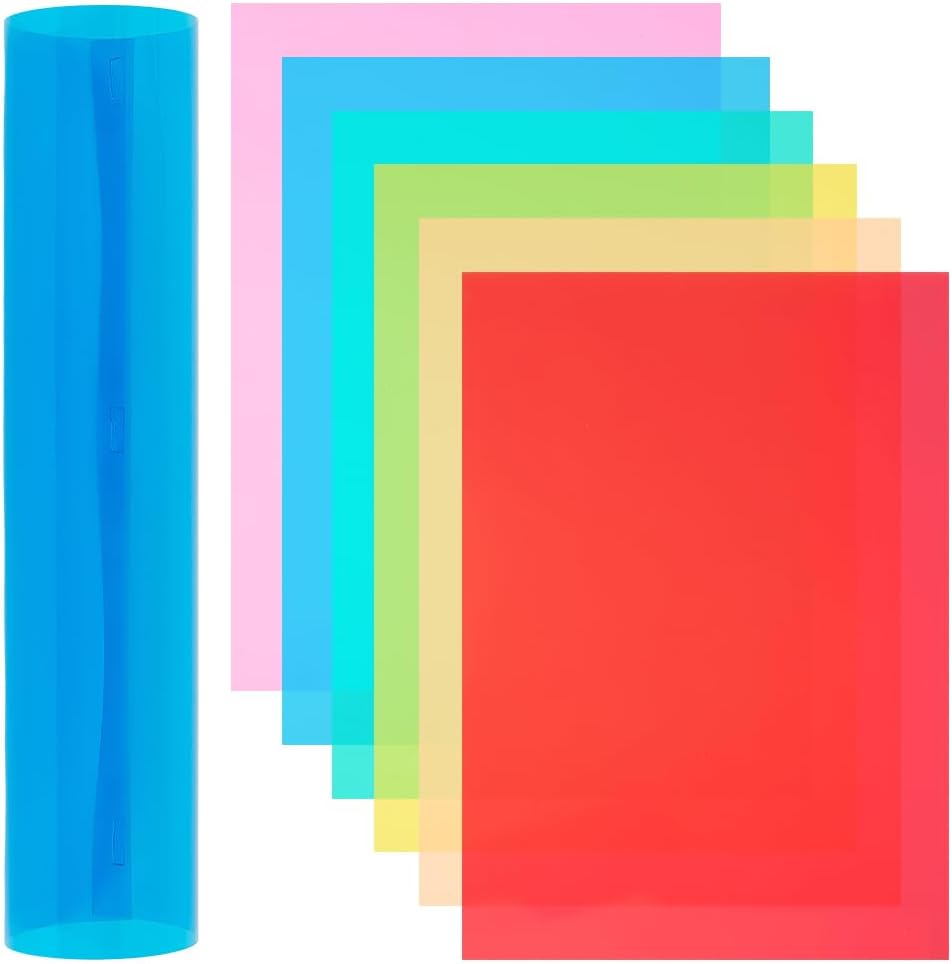 BENECREAT 24Pcs 6 Colors PVC Flexible Plastic Sheets, 11.8x8.3 Inch A4 Colored Translucent Plastic Sheets for Craft, Windows, Picture Frames, DIY Display Projects