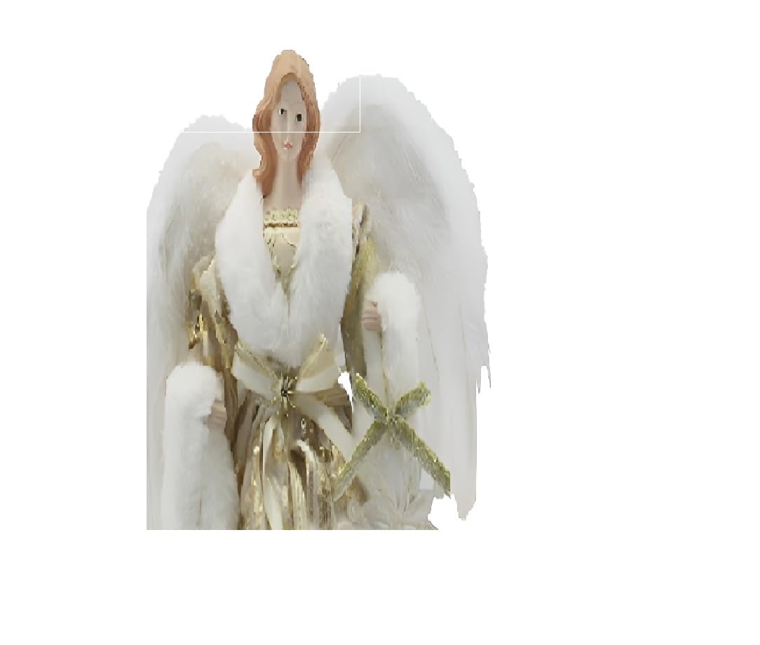Angelo h 40 Bianco e oro con ali puntale per albero di natale decorazione casa vestito Elegante Pelliccia e Ricami