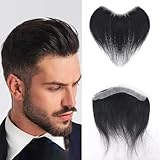 Voloria Men Forehead Hairline Toupee 100% Human Hair Skin PU Man Hairpieces Frontal Hair Topper for Receding Natural Hairline Replacement Systems (0.59x6.29INCH, 1B Black Color)