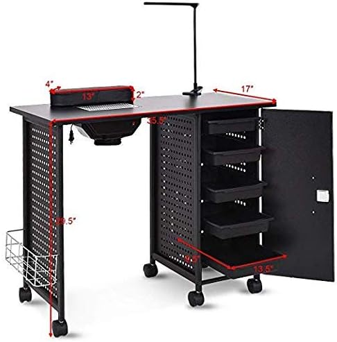 Miniatura 7 de WATERJOY Mesa de manicura con marco de acero, estación de uñas, salón de manicura, spa, escritorio de arte de uñas, estación de trabajo, equipo de