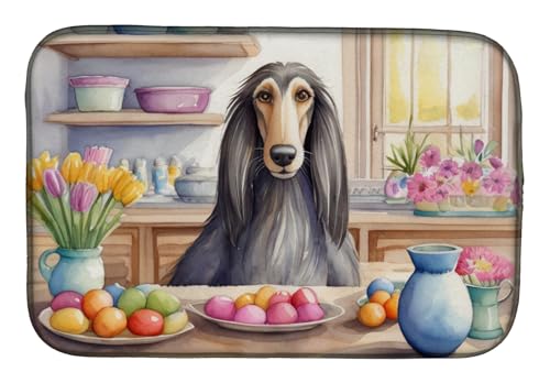 Caroline's Treasures DAC6738DDM Decorating Easter Afghan Hound Dish Drying Mat Absorbent Dish Drying Mat Pad for Kitchen Counter Dish Drainer Mat for Countertop, 14 x 21", Multicolor