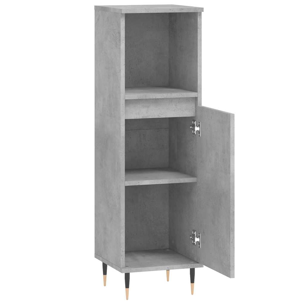 Armario de baño gris hormigón 30 x 30 x 100 cm de material de madera con patas de hierro para muebles de baño, espacio de almacenamiento, montaje en pared, lavabo, armario bajo, estante de