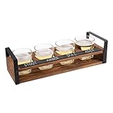 VERGOODR Vintage Piece Beer Flight Board Tasting Sampler Set with Chalkboard Panel, 4 Beer Glasses and Wood Serving Carrying Tray with Black Metal Handles (Roast color)
