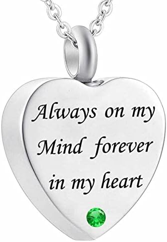 ZEZILE Cremation Jewelry Urn Necklace for Ashes Always On My Mind Forever in My Heart Stainless Steel Birthstone Memorial Pendant image 2