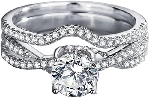 S925 Sterling Silver 1 Carat Diamond Engagement Ring | VVS1 Clarity D-color Womens Wedding Ring Sets| Ideal Stacking Rings for Women