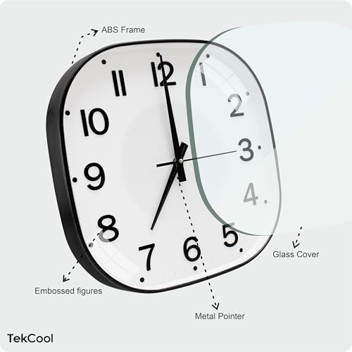 Image of TEKCOOL Plastic Analogue Wall Clock 12 inch Silent Quartz Decorative Wall Clock Non-Ticking Classic Clock Battery Operated Round Easy to Read for Room /Home /Kitchen /Bedrom /Office /School.White black'