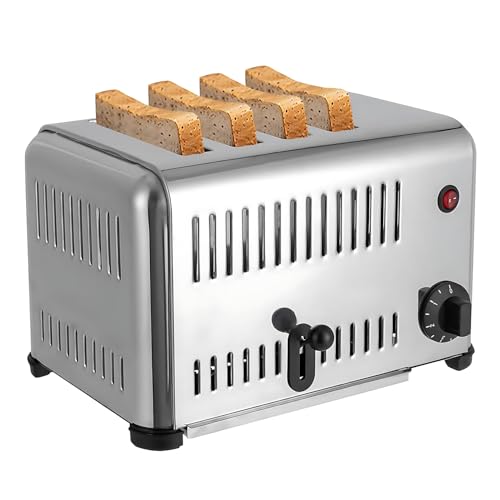 Tostadora de acero inoxidable de 2240 W, 4 ranuras, 5 niveles de tostado, parada automática, panificadora con temporizador y bandeja recogemigas extraíble, ideal para restaurantes y panaderí