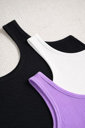 Image of Women's 1x1 Rib Cotton Stretch Tank Top Sleeveless Basic Vest Pack of 3