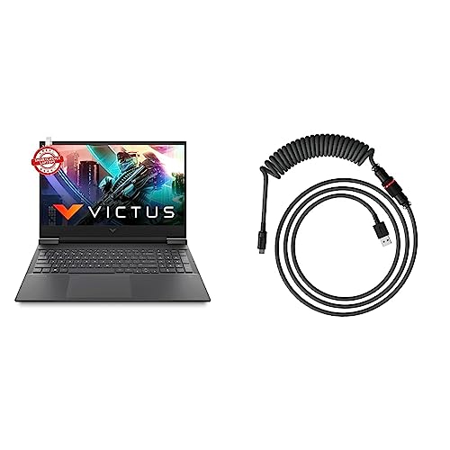 Image of HP Victus Gaming AMD Ryzen 7-5800H 16.1 inch(40.9 cm) FHD Gaming Laptop & HyperX USB-C Coiled Cable Gray-Black