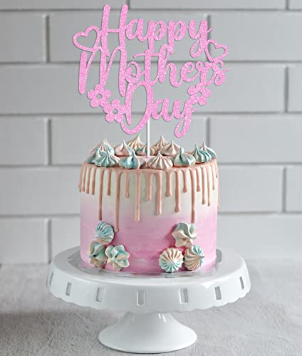 Jozon 25 Pcs Glittery Pink Happy Mother's Day Cake Topper And Best Mom Ever Love You Mom Cupcake Topper Set Mothers Day Party Cupcake Picks Cake Decorations Supplies #TOP4