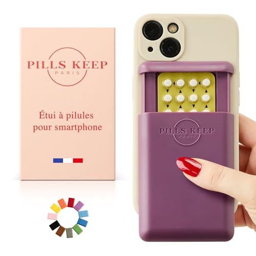 Etui für Verhütungspille – Selbstklebende Pillenbox für Handy oder Hülle – Aufbewahrung für Medikamente, Bankkarte oder Ausweis – Lila