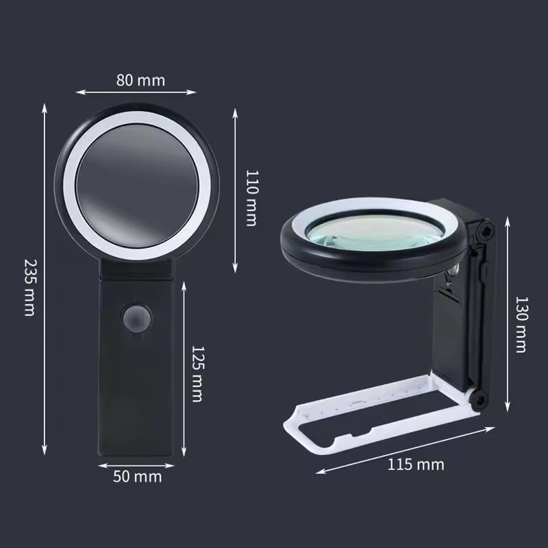 Portable Handheld Magnifying Glass with LED Lights Foldable Desktop Magnifier 10X/30X Reading