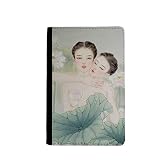 Beauté avec Lotus Style Chinois Aquarelle Passeport Titulaire de Voyage Portefeuille Housse de Carte Porte-monnaie