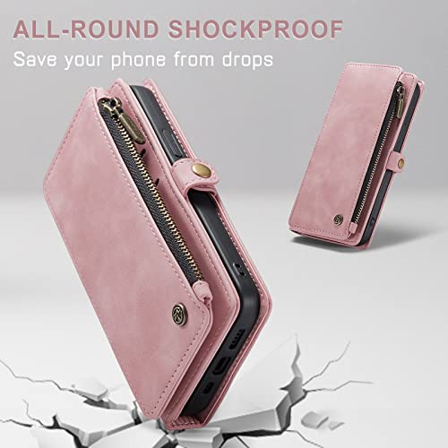 Defencase For Iphone 12 Pro Max Case, Iphone 12 Pro Max Case Wallet For Women, Durable Pu Leather Magnetic Flip Lanyard Strap Wristlet Zipper Card Holder Phone Cases For Iphone 12 Pro Max, Rose Pink #TOP5